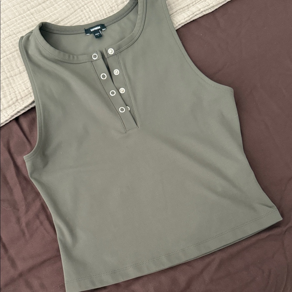 Express Olive Buttoned Tank Top